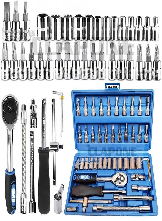 CLAPONE Tool Kit Socket Ratchet Wrench Set Socket Wrench/Screwdriver Set/Socket Screwdriver Set/Socket Wrenches/Auto Repairs/Car/Motorcycle/Bike Repair (Blue, 46 Pieces),Fixed Square - Image 1